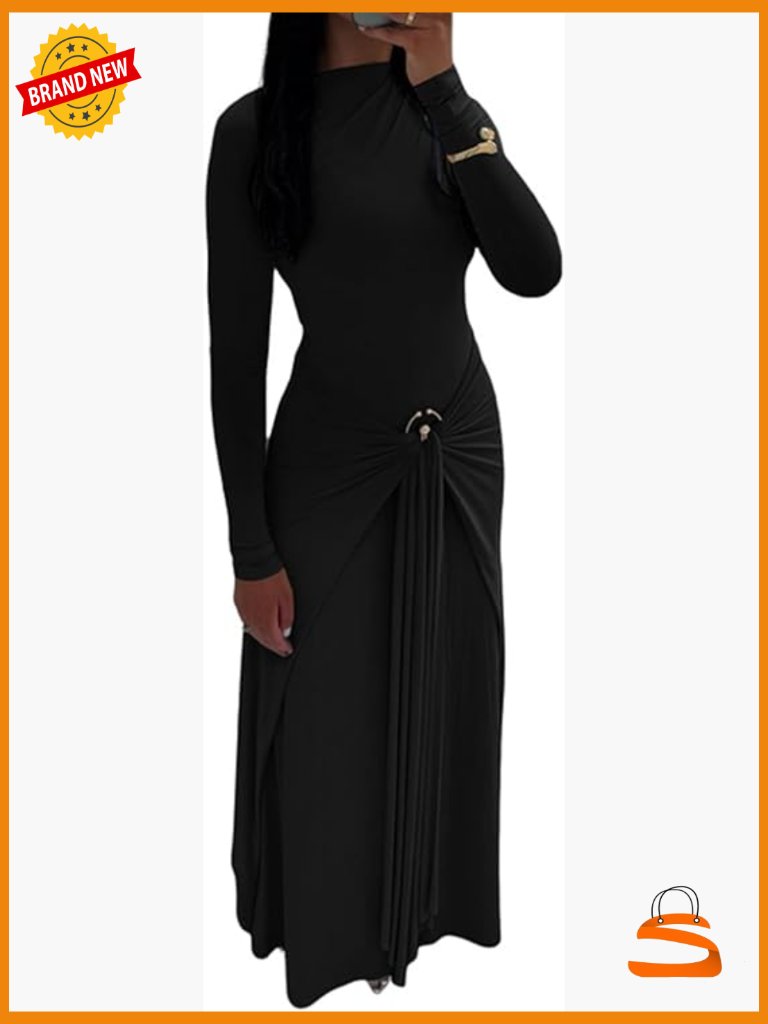 Long Sleeve Wrap Bodycon Maxi Dress Wedding Guest Cocktail Dress